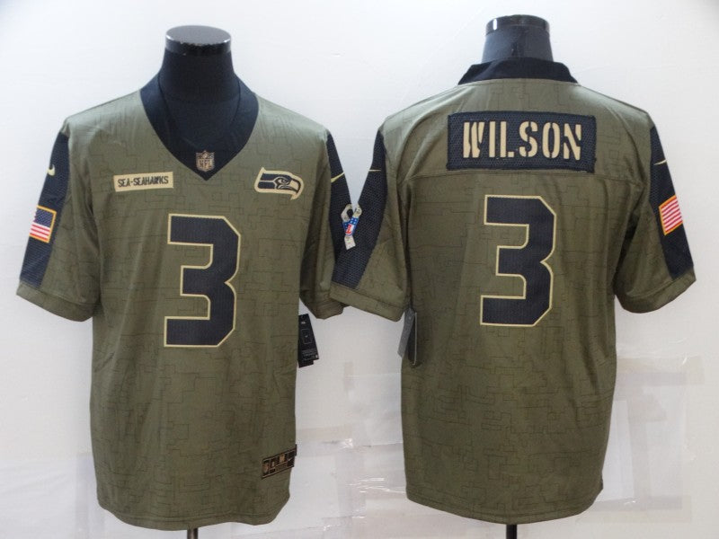 Men's Seattle Seahawks Russell Wilson #3 Brown Player Game Jerseys