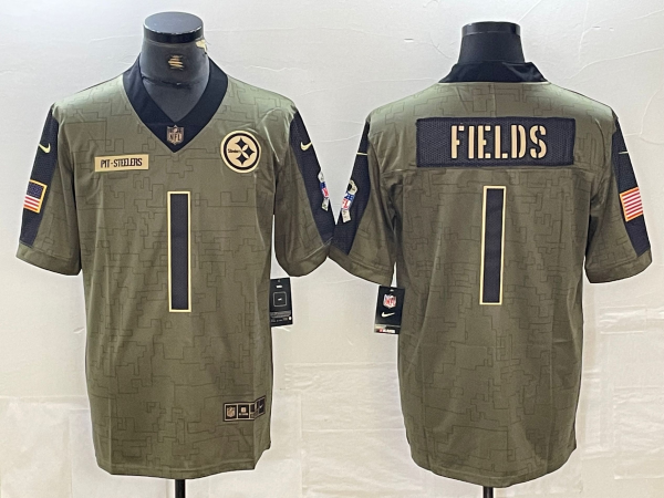 Men's Pittsburgh Steelers Justin Fields #1 Olive 2021 Salute To Service Player Limited Jerseys