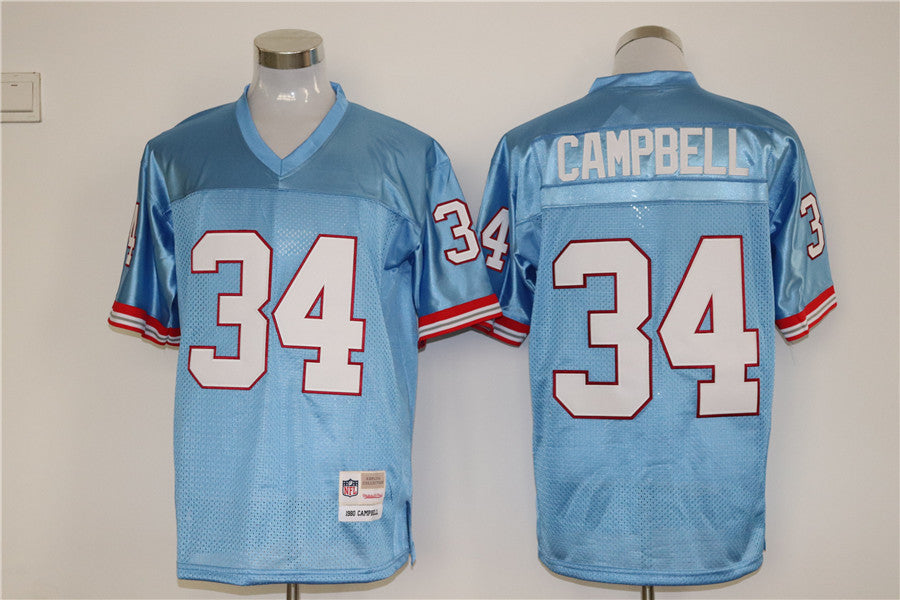 Men's Tennessee Oilers Earl Campbell #34 Light Blue Legacy Replica Jerseys