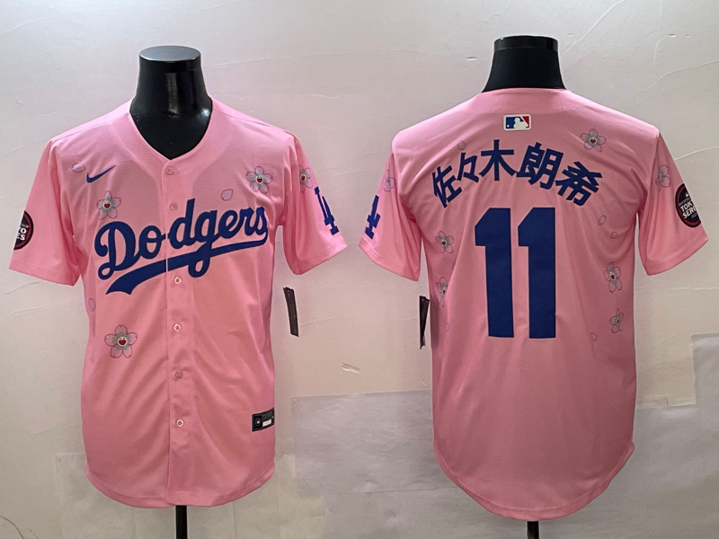 Men's Los Angeles Dodgers Roki Sasaki #11 Pink Game Jerseys