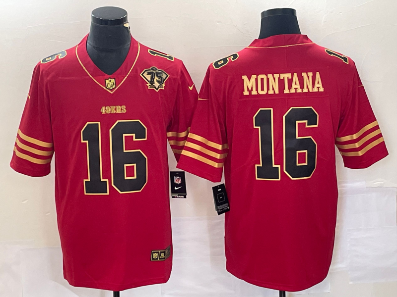 Men's San Francisco 49ers Joe Montana #16 Scarlet Vapor F.U.S.E. Limited Jerseys