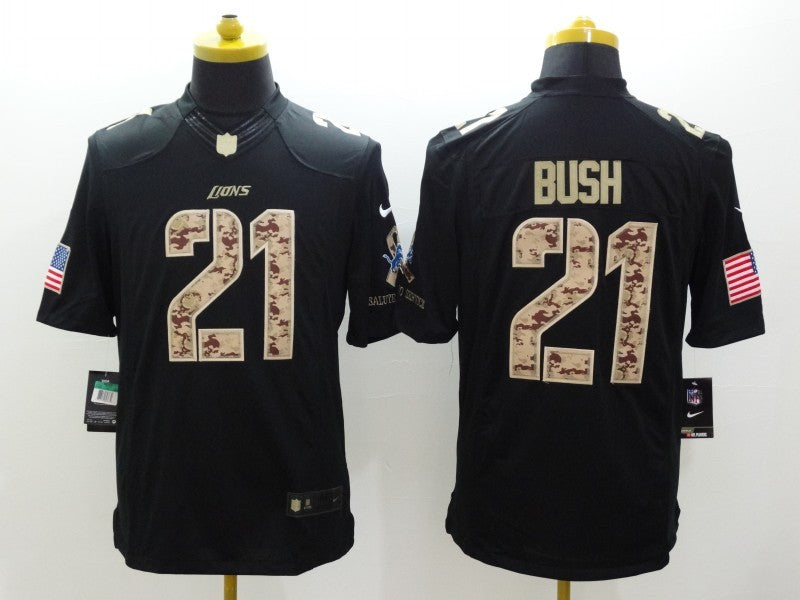 Men's Detroit Lions Reggie Bush #21 Black Game Jerseys