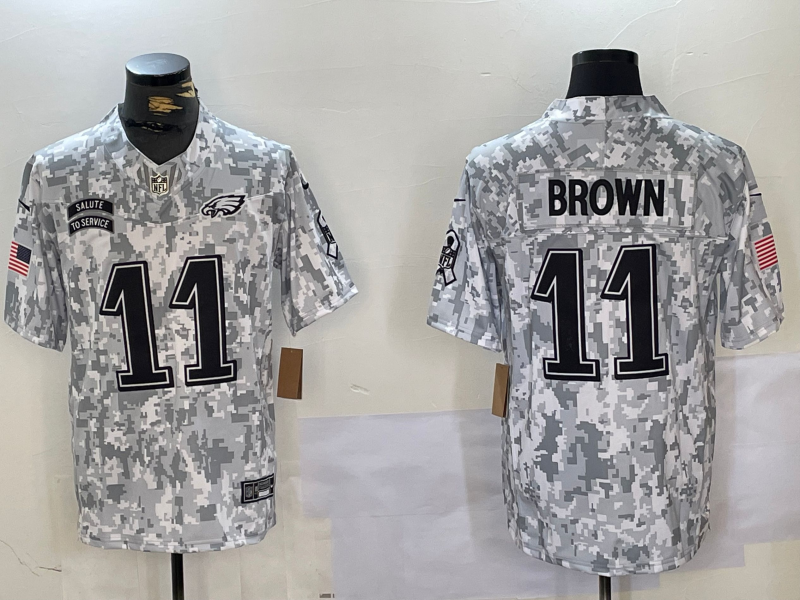 Men's Philadelphia Eagles A.J. Brown #11 Arctic Camo 2024 Salute to Service Limited Jerseys
