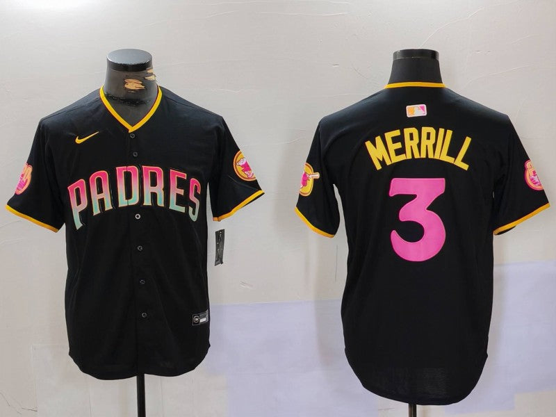 Men's San Diego Padres Jackson Merrill #3 Black Replica Player Jerseys