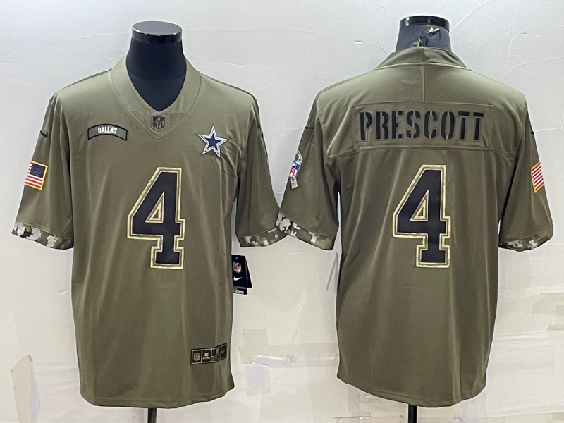Men's Dallas Cowboys Dak Prescott #4 Olive 2022 Salute To Service Limited Jerseys