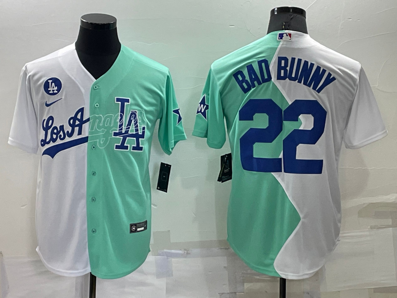 Men's Los Angeles Dodgers Bad Bunny #22 White/Green Replica Baseball Jerseys