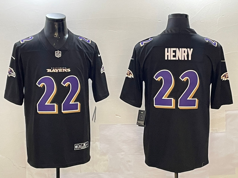 Men's Baltimore Ravens Derrick Henry #22 Carbon Black Fashion Jerseys