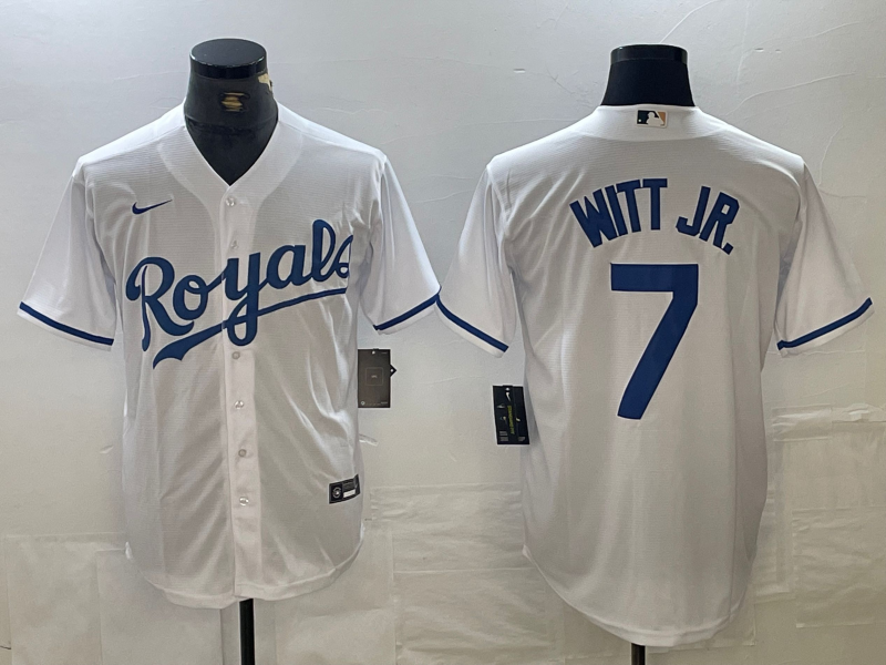 Men's Kansas City Royals Bobby Witt Jr. #7 White Home Replica Player Jerseys