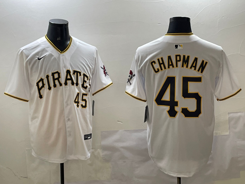 Men's Pittsburgh Pirates Aroldis Chapman #45 White Home Limited Player Jerseys