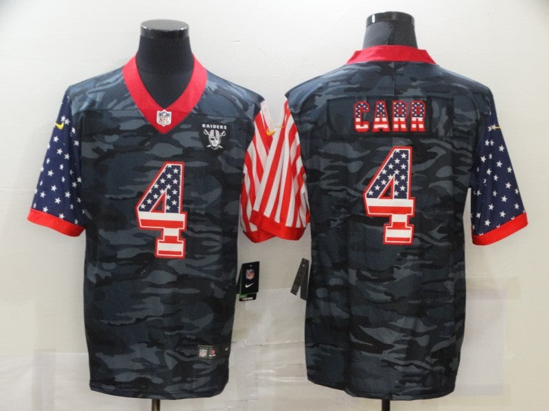 Men's Las Vegas Raiders Derek Carr #4 Gray Camouflage Game Player Jerseys