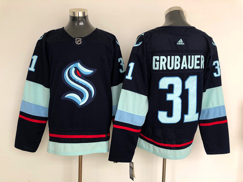 Men's Seattle Kraken Philipp Grubauer #31 Navy Home Breakaway Player Jerseys