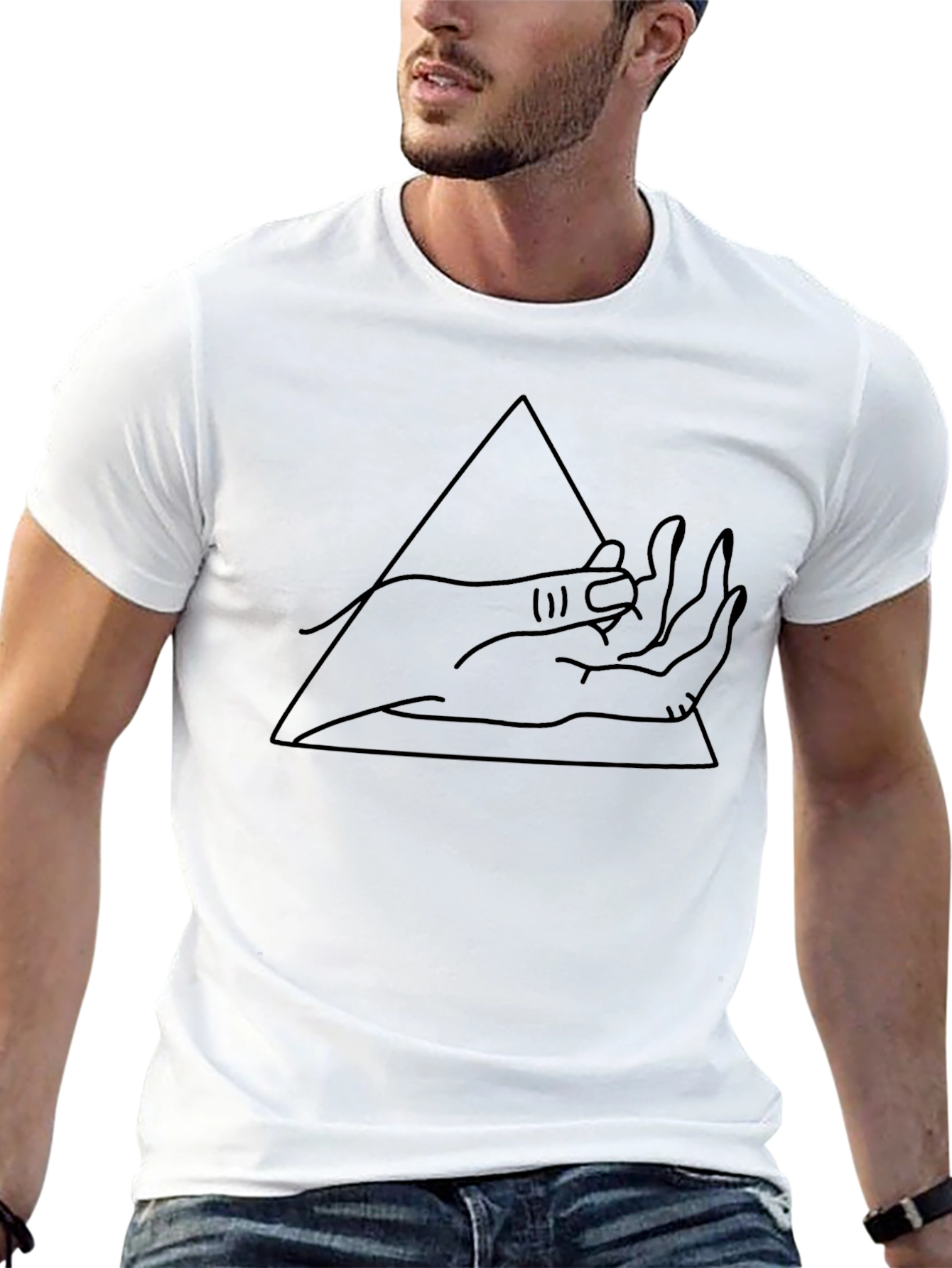 Minimalist Hand Triangle Graphic Black T-Shirt