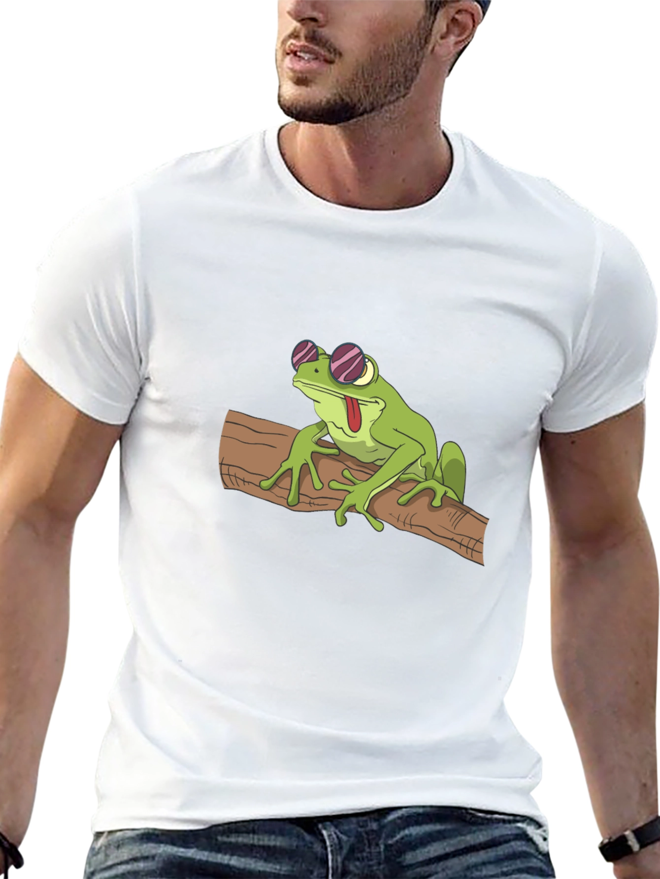 Cool Frog on Branch Black T-Shirt