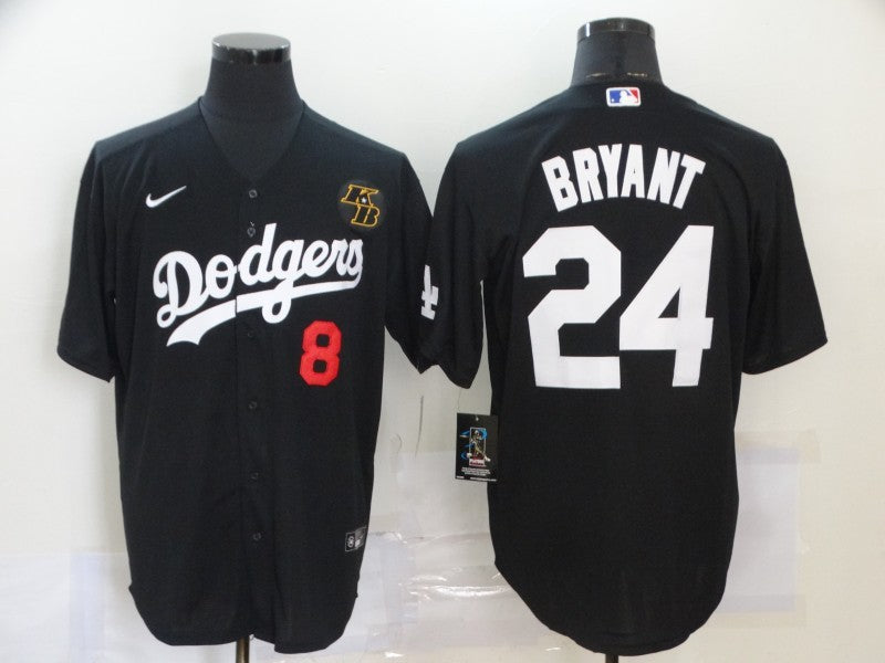 Men's Los Angeles Dodgers Kobe Bryant #8-24 Black Replica Baseball Jerseys