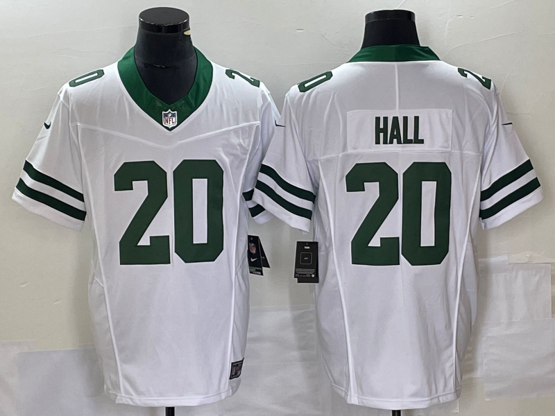 Men's New York Jets Breece Hall #20 White Legacy Vapor F.U.S.E. Limited Jerseys