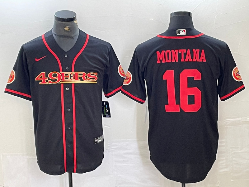Men's San Francisco 49ers Joe Montana #16 Black Joint Edition Player Jerseys
