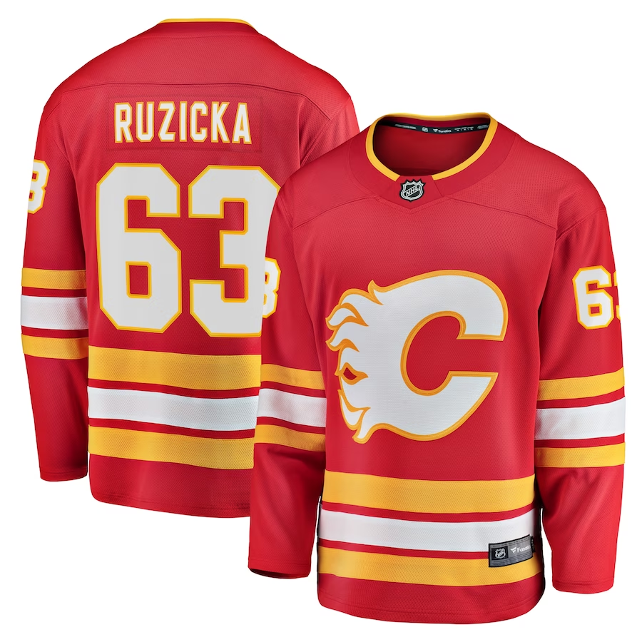 Men's Calgary Flames Adam Ruzicka #63 Red Home Breakaway Player Jerseys