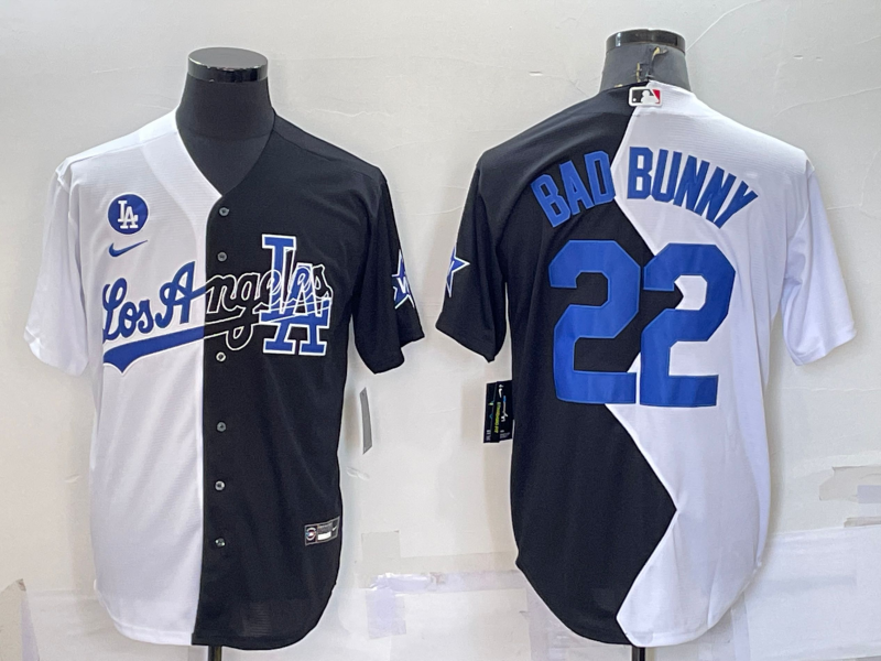 Men's Los Angeles Dodgers Bad Bunny #22 White/Black Replica Baseball Jerseys