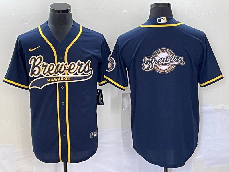 Men's Milwaukee Brewers Navy Replica Team Jerseys Joint Edition