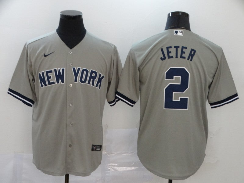 Men's New York Yankees Derek Jeter #2 Gray Replica Baseball Jerseys