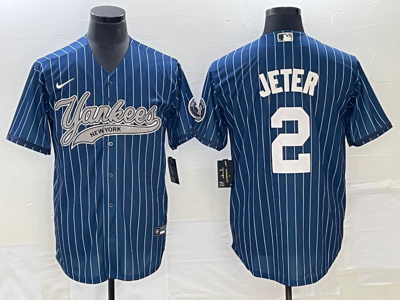 Men's New York Yankees Derek Jeter #2 Blue Player Jerseys Joint Edition