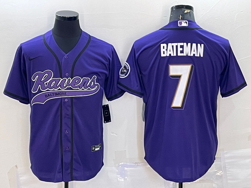 Men's Baltimore Ravens Rashod Bateman #7 Purple Game Jerseys Joint Edition