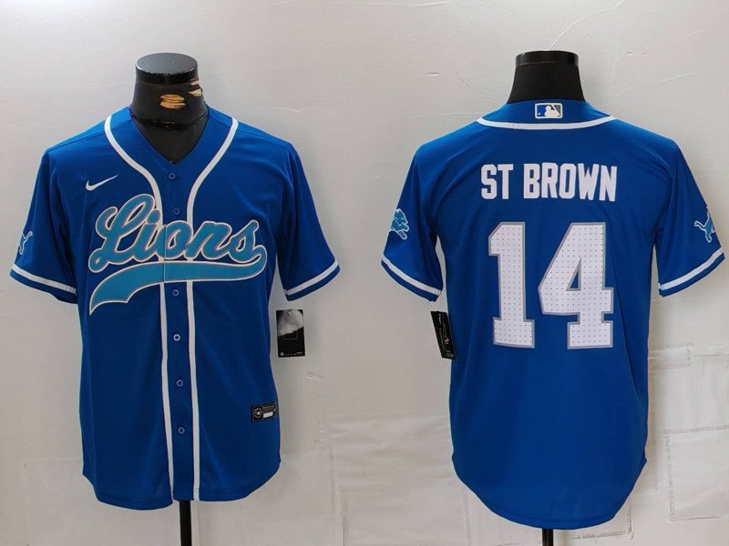 Men's Detroit Lions Amon-Ra St. Brown #14 Blue Game Player Jerseys
