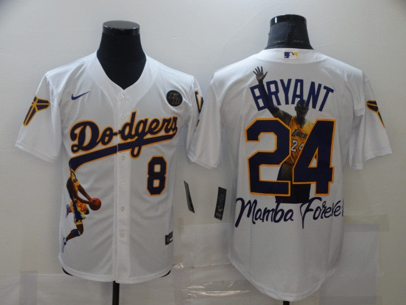 Men's Los Angeles Dodgers Kobe Bryant #8-24 White Replica Game Jerseys