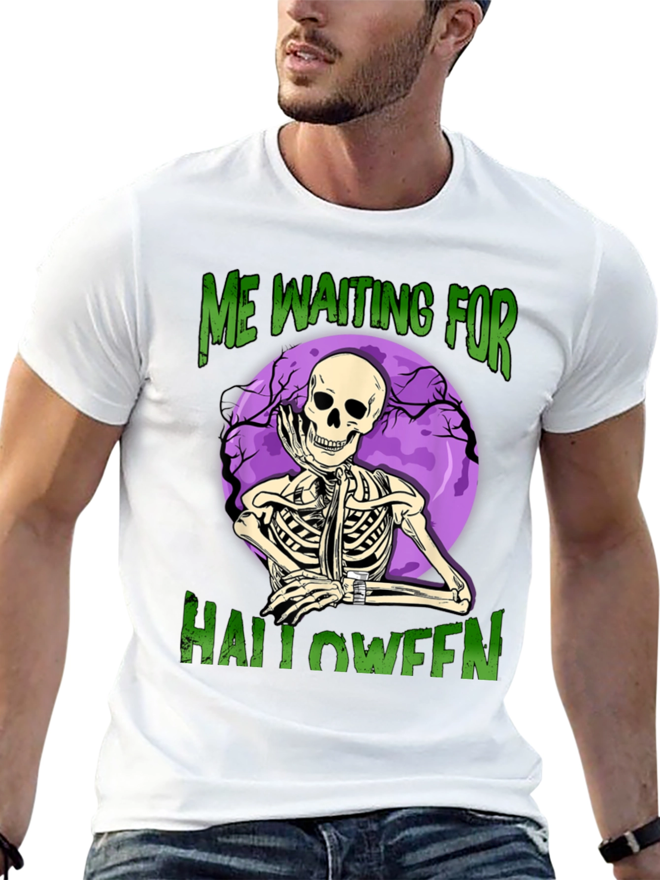 Halloween Waiting Skeleton Graphic Tee