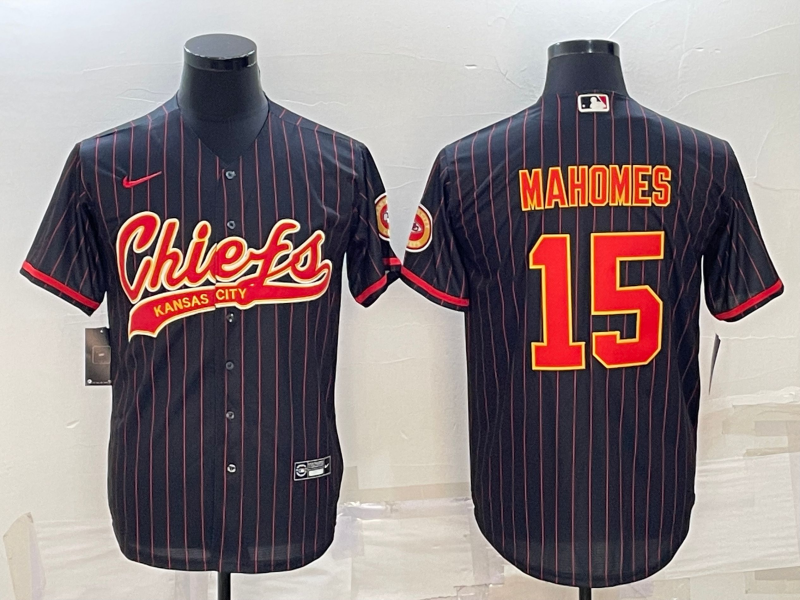Men's Kansas City Chiefs Patrick Mahomes #15 Black Team Game Jerseys Joint Edition