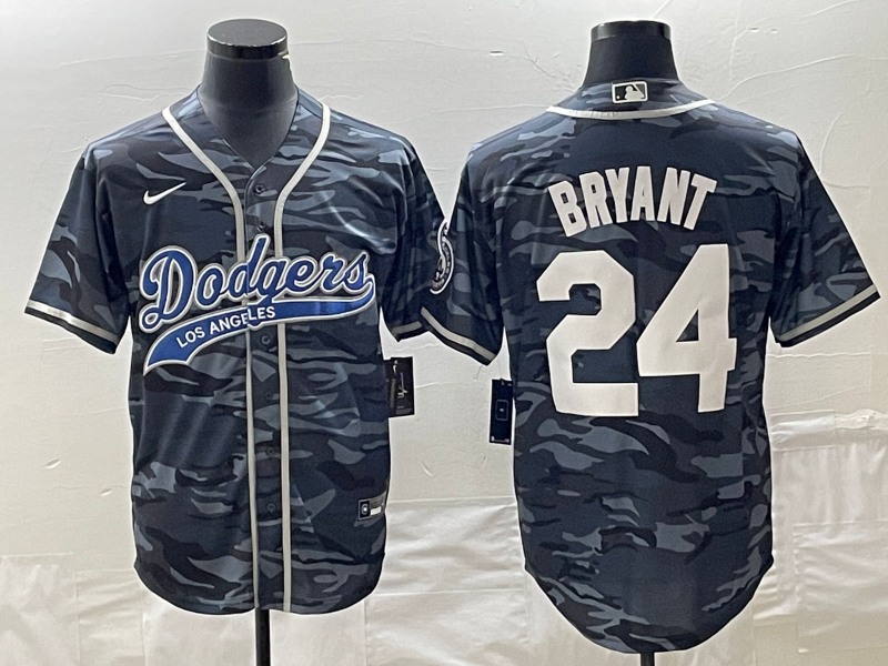 Men's Los Angeles Dodgers Kobe Bryant #24 Grey Camouflage Player Jerseys Joint Edition