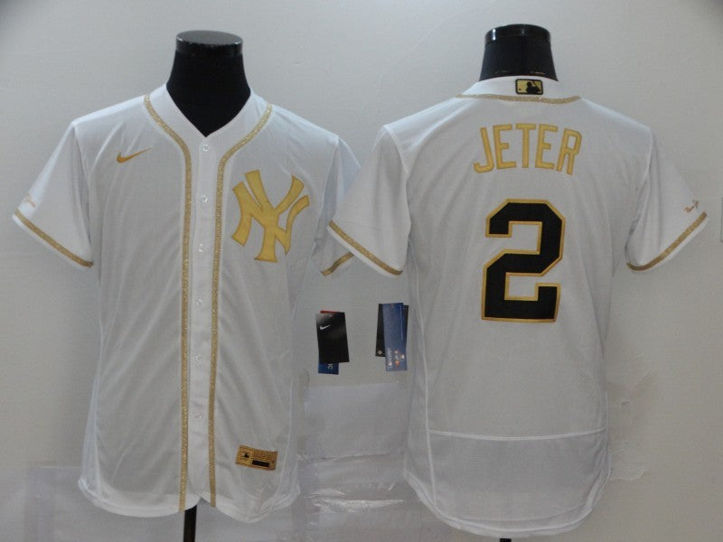 Men's New York Yankees Derek Jeter #2 White Alternate Game Jerseys