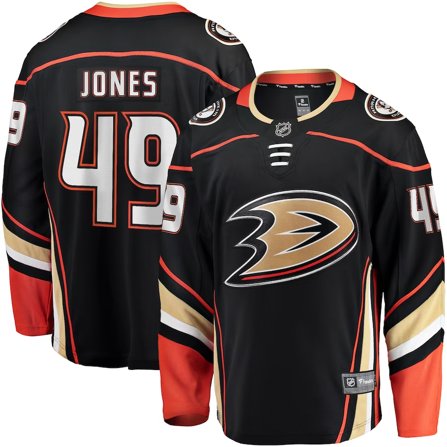 Men's Anaheim Ducks Max Jones #49 Black Home Breakaway Jerseys