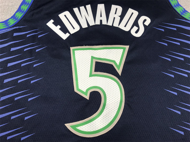 Men's Minnesota Timberwolves Anthony Edwards #5 Blue Swingman Jerseys - City Edition