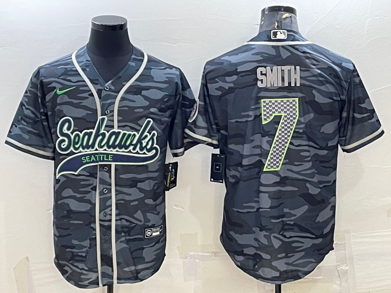 Men's Seattle Seahawks Geno Smith #7 Grey Camouflage Game Jerseys Joint Edition