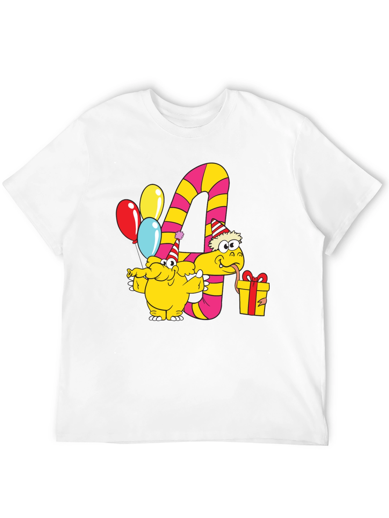 Kids Birthday T-Shirt with Number 4 and Party Animals