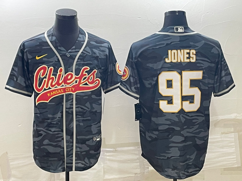 Men's Kansas City Chiefs Chris Jones #95 Grey Camouflage Game Jerseys Joint Edition
