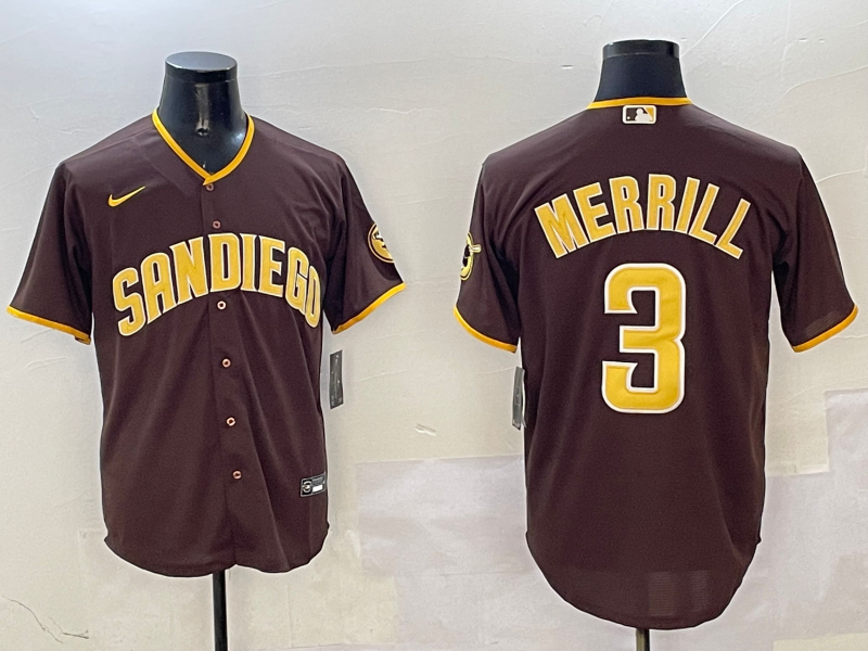 Men's San Diego Padres Jackson Merrill #3 Brown Replica Player Jerseys