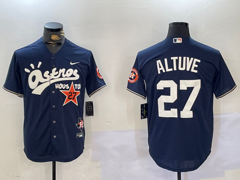 Men's Houston Astros Jose Altuve #27 Navy Game Player Jerseys