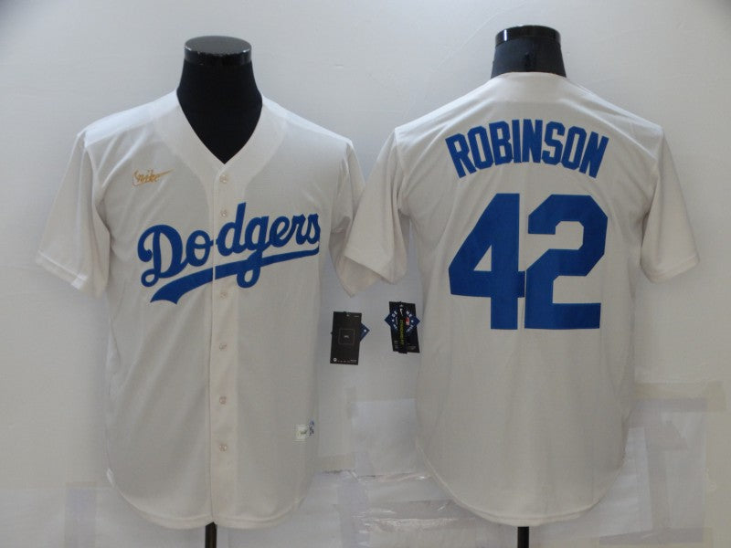Men's Los Angeles Dodgers Jackie Robinson #42 Beige Replica Baseball Jerseys