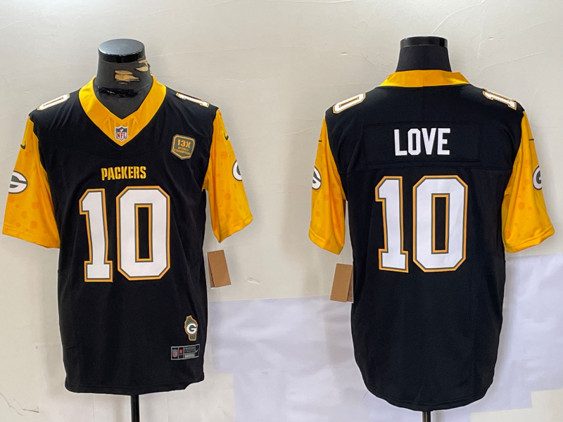 Men's Green Bay Packers Jordan Love #10 Black Player Game Jerseys