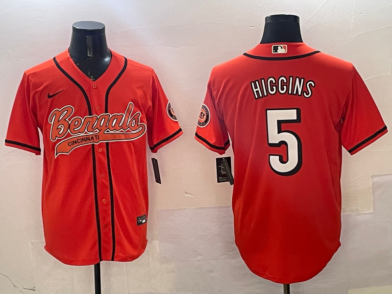 Men's Cincinnati Bengals Tee Higgins #5 Orange Game Jersey
