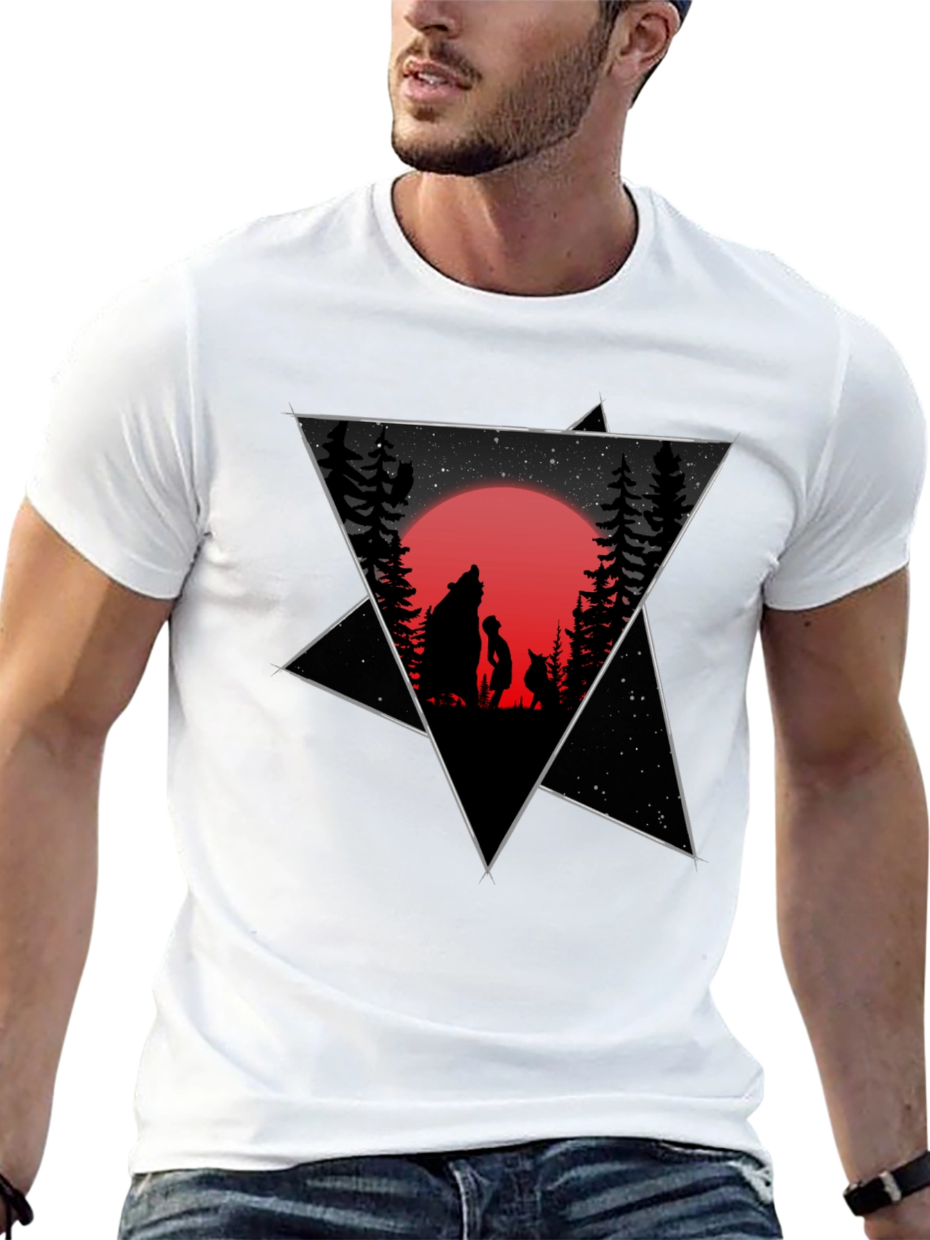 Black Graphic Tee - Wolf Boy Moon Design