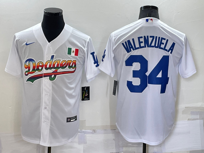 Men's Los Angeles Dodgers Fernando Valenzuela #34 White Stitched Jerseys