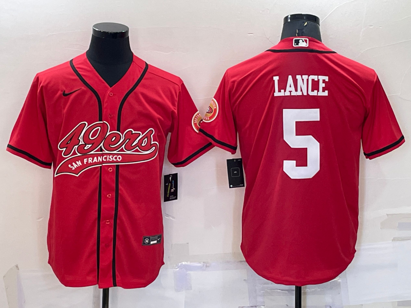 Men's San Francisco 49ers Trey Lance #5 Red Game Jerseys Joint Edition