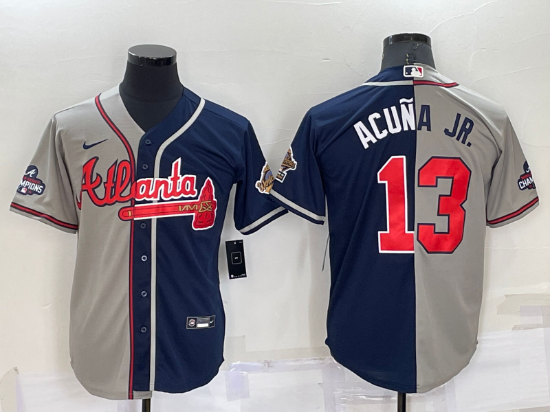 Men's Atlanta Braves Ronald Acuna Jr. #13 Navy/Gray Stitched Jerseys