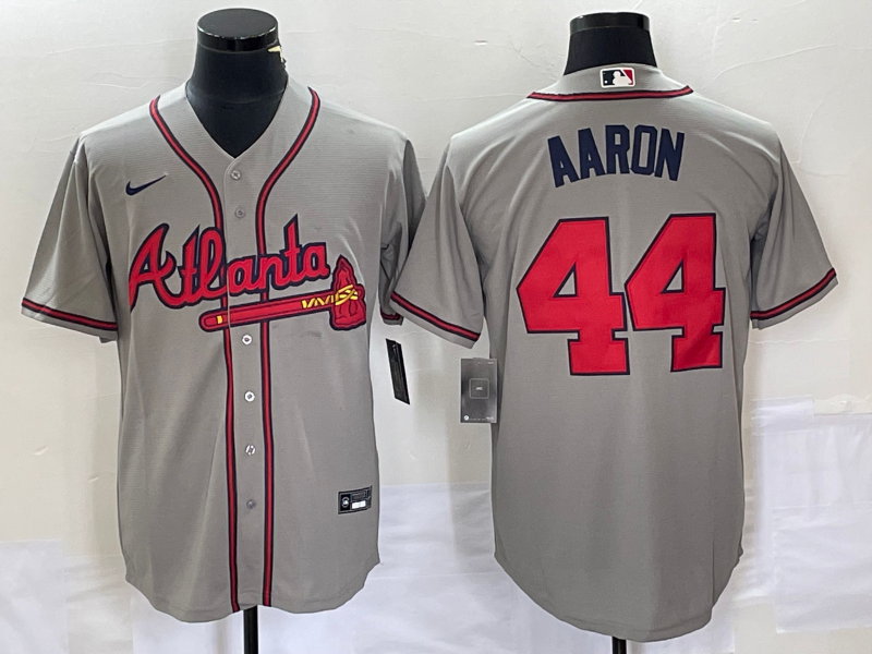 Men's Atlanta Braves Hank Aaron #44 Gray Replica Player Jerseys