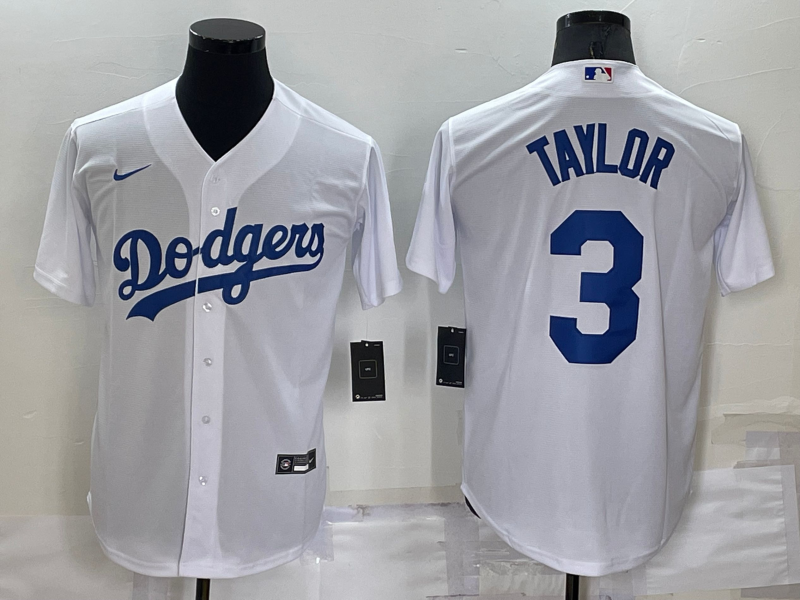 Men's Los Angeles Dodgers Chris Taylor #3 White Replica Baseball Jerseys