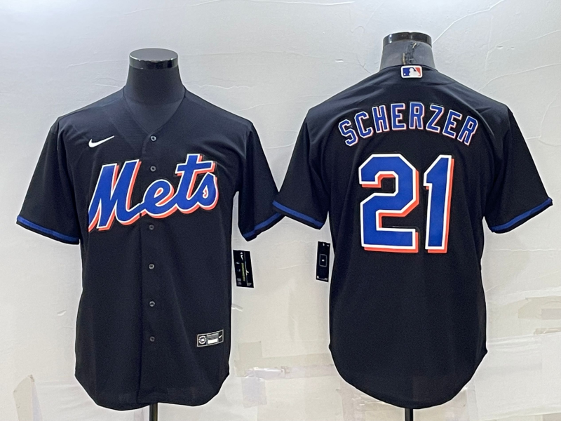 Men's New York Mets Max Scherzer #21 Black Replica Baseball Jerseys