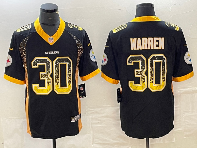 Men's Pittsburgh Steelers Jaylen Warren #30 Black Player Game Jerseys